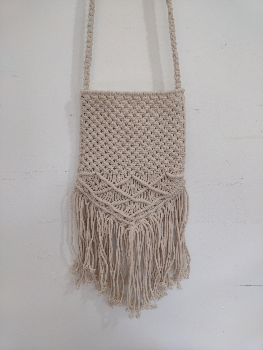 Handcrafted Macramé Fringe Crossbody Bag in Cream